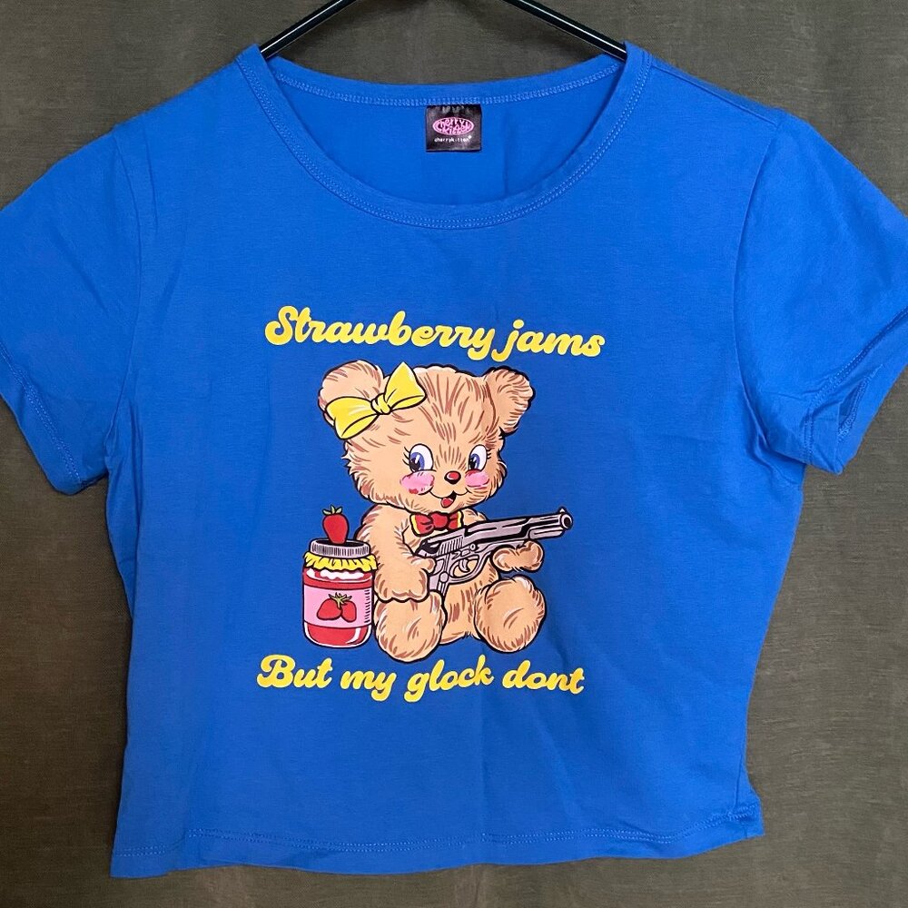 Strawberry Jams Bear Y2K Baby Tee Cherrykitten